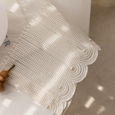 Custom Sheer Curtains CASA, Embroidered Wavy Edges, Pearl Accents