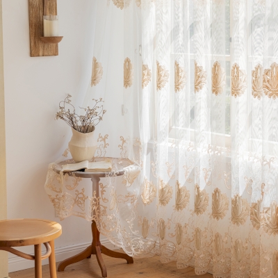 Custom Sheer Curtains PLENISE, Gold Embroidery, Arabic Floral Pattern