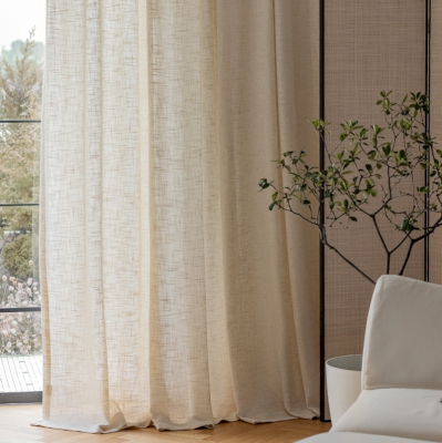Custom Modern Sheer Curtains MICAO, Natural Linen Texture, Khaki