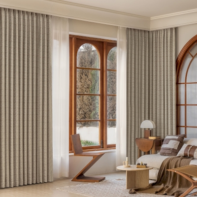 Rideau Chant de La Nature Lin et Coton Naturel Marron, Motif Ondulé Artistique