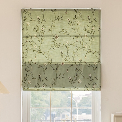 Store Bateau Sur-Mesure, Coton et Lin, Motif Floral Vert de Style Champêtre