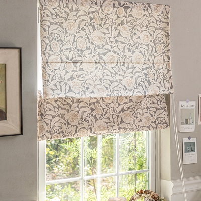 Store Bateau Sur-Mesure, Coton et Lin, Imprimé Fleurs de Grenadier de Style Champêtre