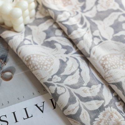 Store Bateau Sur-Mesure, Coton et Lin, Imprimé Fleurs de Grenadier de Style Champêtre