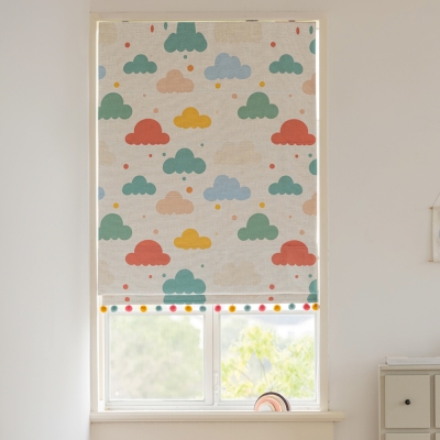 Store Bateau sur Mesure pour Enfants, Tissu en Lin, Imprimé Nuages Multicolores