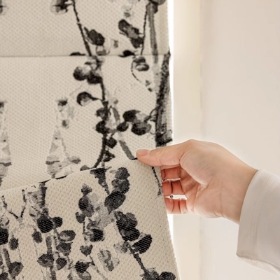 Custom Roman Shades, Chenille Fabric, Modern Abstract Thorn Flower