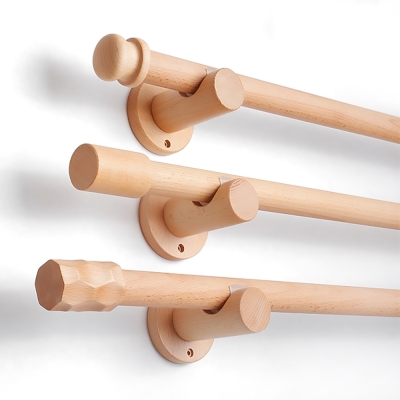 Kit Barre à Rideau Ø 29 mm en Hêtre Brut, Tringle Rideau Bois, Kit de Tringle à Rideau, Tringle à Rideau sur Mesure, Double Tringle Rideau Bois