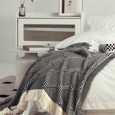 Plaid en Tricot à Motif Losanges Avec Franges, Plaid Canapé, Plaid Chaud