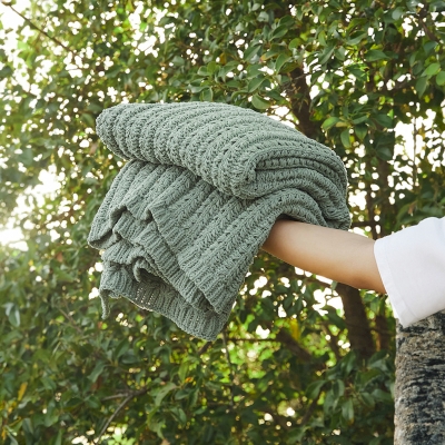 Plaid en Tricot en Chenille, Plaid Canapé, Plaid Cocooning, Plaid Lit