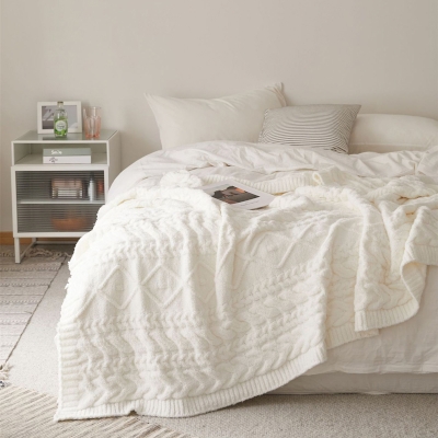 Plaid en Tricot Torsadé à Losanges Blanc, Plaid Canapé, Plaid Lit