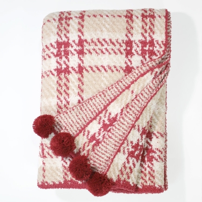 Plaid en Tricot à Carreaux Rouges, Plaid de Noël, Plaid Cocooning, Plaids Polaire