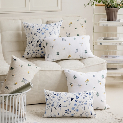 Housses de Coussin Brodées de Fleurs, Style Champêtre