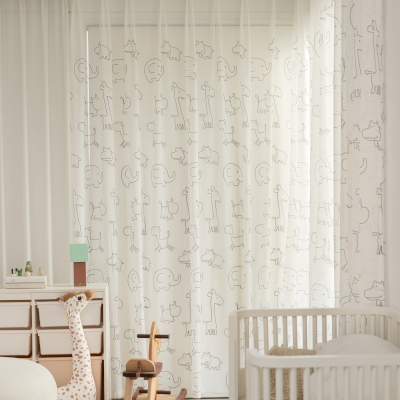 Zoo children's curtain, printed with cartoon animal patterns