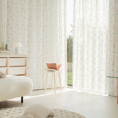Voilage Pour Enfants, Imprimé Lapins Roses, Voilage Sur Mesure