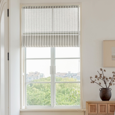 Custom Roman Shades, Grey Striped Voile Roman Blinds, Roman Blinds Fabric
