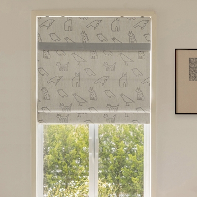 Custom Blackout Roman Shades, Childrens Roman Blinds, Hand-drawn Style Animal Pattern