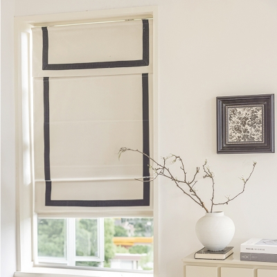 Custom Roman Shades, Cotton Linen Canvas, Black Border Trim – EDGE Roman Shades