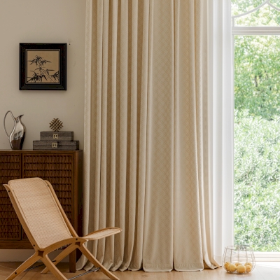 Custom Curtain, Velvet Curtain, Embossed Geometric Pattern