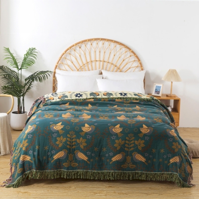 Boho Breathable Flower Bird Reversible Quilt, Throw Blankets, Best Bedding, Bed Throws