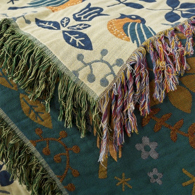 Boho Breathable Flower Bird Reversible Quilt, Throw Blankets, Best Bedding, Bed Throws