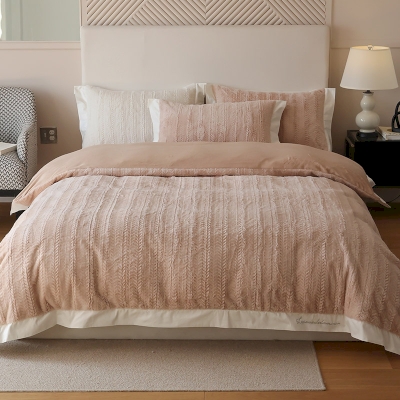 Wheat Ear Pattern Coral Fleece Winter Warm Bedding Set(4PCS)