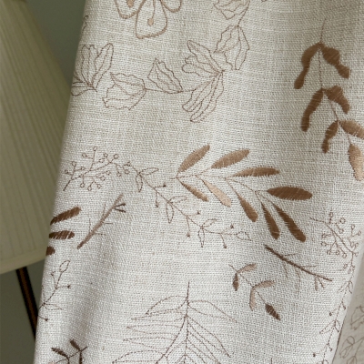 Custom TAMARA Curtains, Polyester Linen Blend with Embroidered Botanical Design