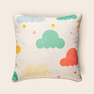 Housse de Coussin Céleste, Tissu en Lin, Motif de Nuages Colorés Imprimés