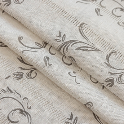 Sheer Curtain with Fleur-de-Lys Pattern and Vertical Hollow Stripes