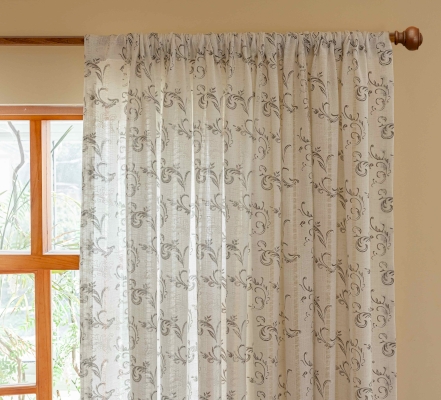 Sheer Curtain with Fleur-de-Lys Pattern and Vertical Hollow Stripes