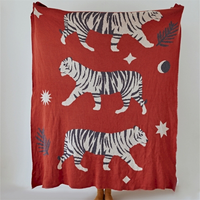 TIGRIS Throw Blanket, Mixed Wool with Tiger Animal Print, 51