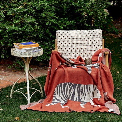 TIGRIS Throw Blanket, Mixed Wool with Tiger Animal Print, 51