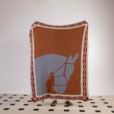 Plaid Équestre, Laine mélangée tricotée à motif tête de cheval