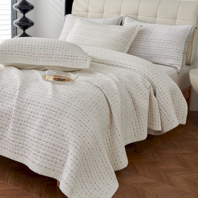 Couvre Lit Boutis Matelassé Brodé, Coton, 3 Couleurs