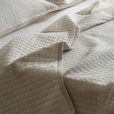 Couvre-lit Matelassé à Carreaux en Coton et Lin Beige