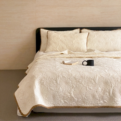 Couvre-lit Matelassé en Pur Coton avec Motif Feuille de Lotus