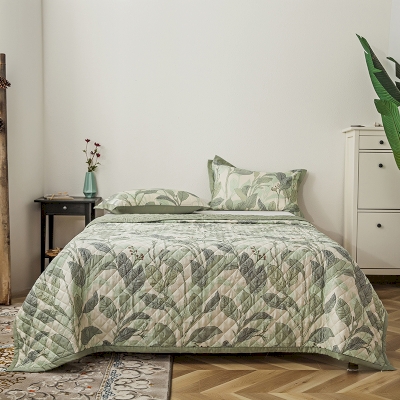 Couvre-lit Matelassé avec Imprimé Feuilles Végétales en Tissu Lyocell