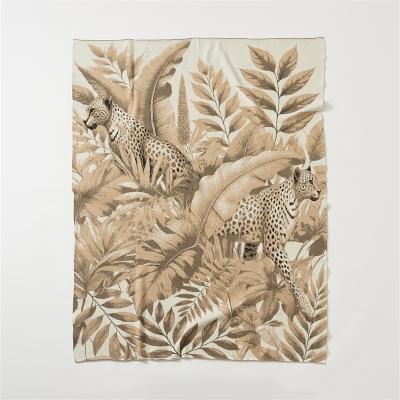 Plaid TROPICARA, Jacquard à motif Panthères de la Jungle, sable et caramel