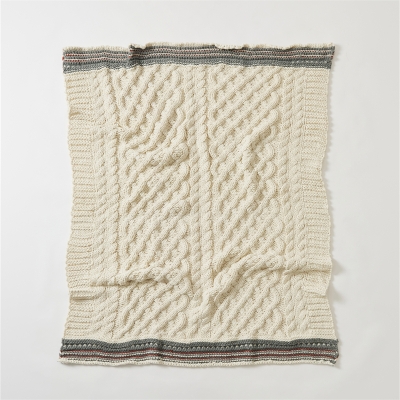 Plaid Tricoté Trenza, Motif Tissé à Bordures Colorées