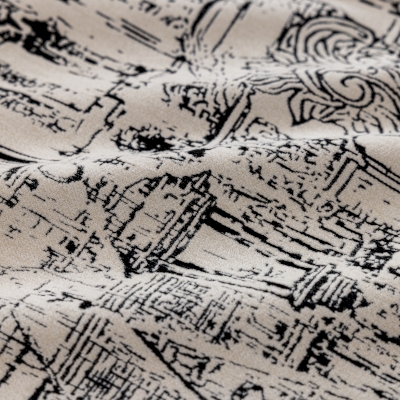 Tenda oscurante CHURCH, tessuto in ciniglia bianco e nero, architettura classica jacquard