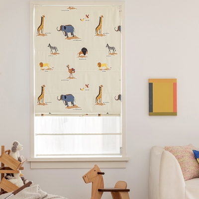 Custom Roman Shades, Cotton-Linen Fabric, Forest Animal Pattern, Kids Room Shades – WOODLAND Roman Shades