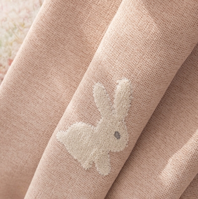 Rideau Sur Mesure Enfant, Toucher Coton-Lin, Petit Lapin Rose Brodé