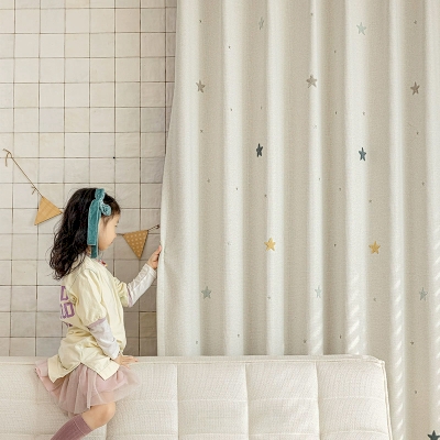 Rideau Sur Mesure Enfant, Toucher Coton-Lin, Broderie Étoiles