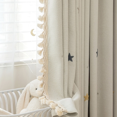 Rideau Sur Mesure Enfant, Toucher Coton-Lin, Broderie Étoiles