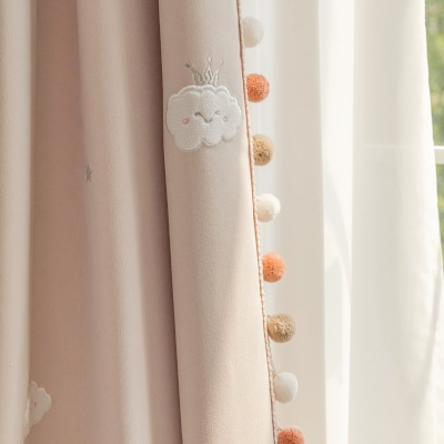 Rideau Sur Mesure Enfant Cumulus, Tissu Chenille, Nuage Couronné, Rose