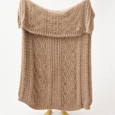 Flosser Throw Blanket, Cable Knit with Faux Mink Fur Effect, Ultra Soft, 130×160 cm