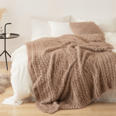 Flosser Throw Blanket, Cable Knit with Faux Mink Fur Effect, Ultra Soft, 130×160 cm