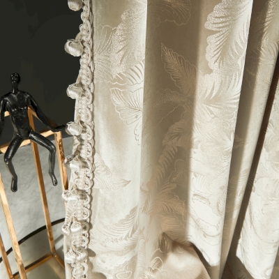 LumiFolia Custom-Made Curtain, Alpaca Velvet Fabric, Gold Leaf Pattern, Shimmering Effect