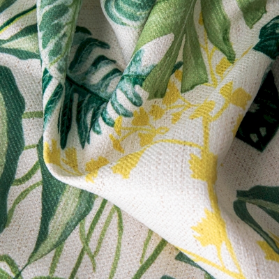 Rideau Sur Mesure CANOPEA, Tissu Toucher Coton-Lin, Motif Jungle Végétale