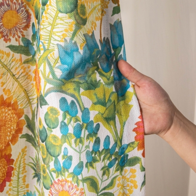 Rideau Sur Mesure SUNNIA, Tissu Toucher Coton-Lin, Motif Champêtre de Tournesols