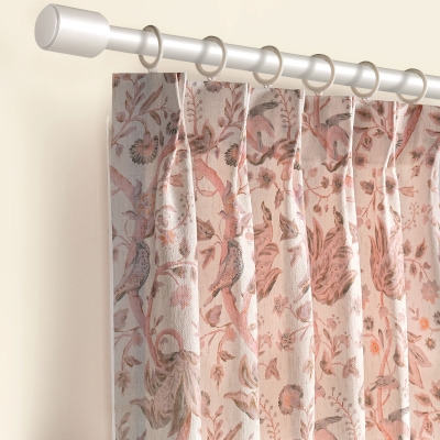 Rideau Sur Mesure Amélie, Tactile Effet Coton-Lin, Motif Floral avec un Oiseau