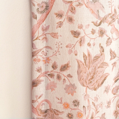 Rideau Sur Mesure Amélie, Tactile Effet Coton-Lin, Motif Floral avec un Oiseau